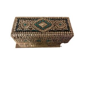 Silver jewel Inlaid India/Middle EasternJewelry Wedding Box Velvet Lined BoHo
